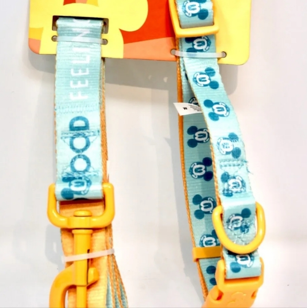 DisneyParks Mickey Mouse Dog Collar And Lead GOOD FEELING Yellow Blue Large NWT